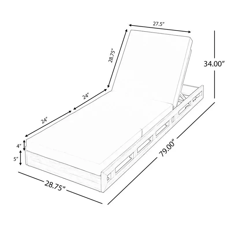 Acacia Wood Lounge Chaise Set with Cream Cushion, Triple Fold - Matching Dark Grey Option Available