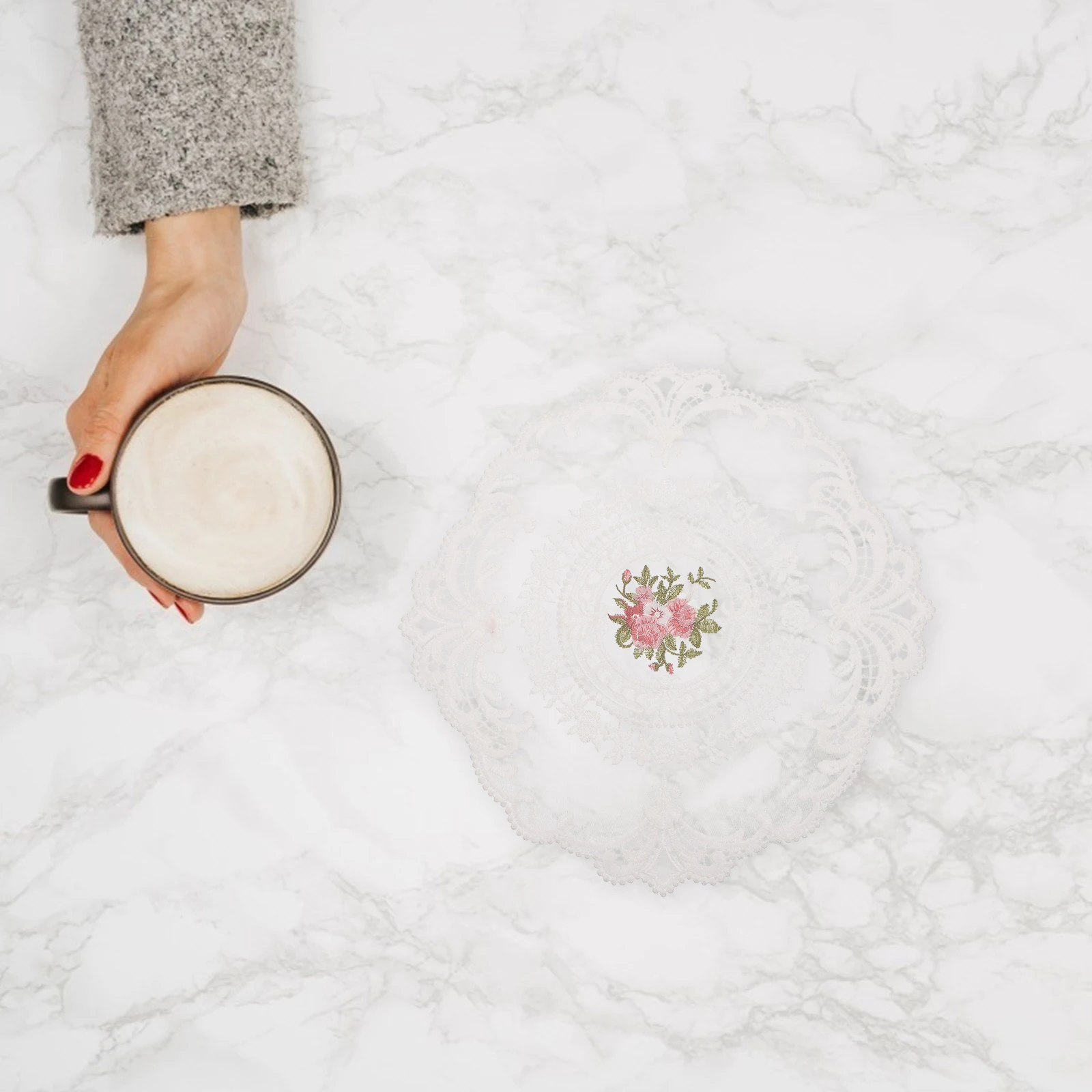 2pcs Lace Place Mats Soft Table Mat Home Decor Coasters Cup Mats Holiday Photo Props Embroidery Accessory For Mother'S