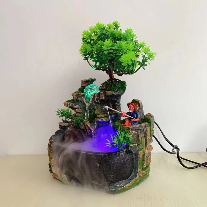 

New 2025 Resin Landscape Flowing Fountain Desktop Decoration Office Waterfall Fountain Relaxing Feng Shui Decoration