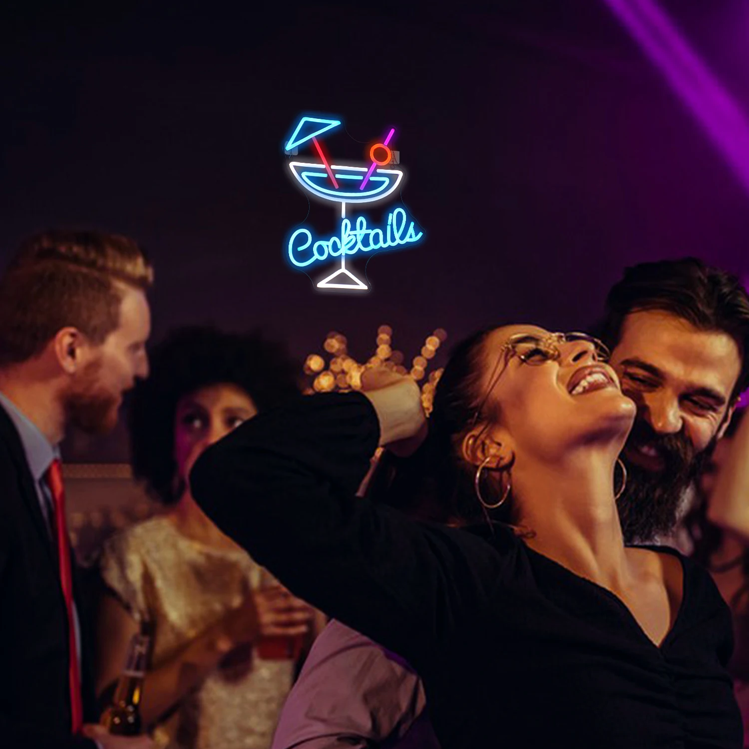 Cocktail Neon Sign Blue LED Sign Cocktail Glass Shape Neon Light Neon Light Neon Light Wall Decoration Neon Light  Bar