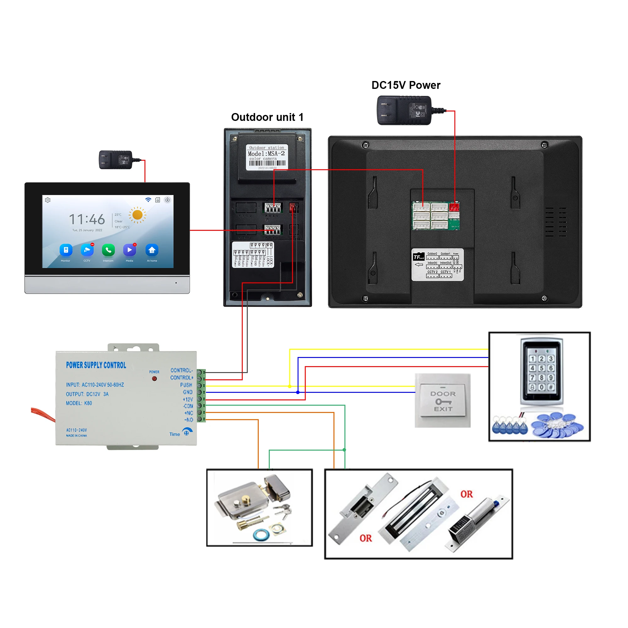 7-Polegada Tuya Full Touch Edifício Intercom Multi-Edifício Visual Intercom 2F/3F Apartamento Monitoramento Campainha Câmera