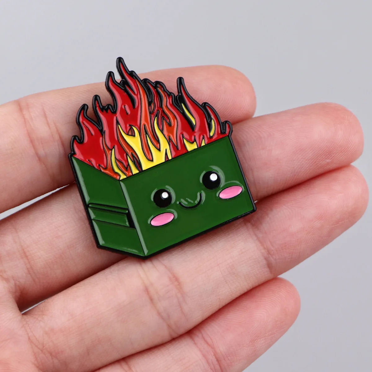 Funny Dumpster Fire Enamel Pin Shy Dustbin Metal Badge Brooch for Jewelry Accessory Gifts Wholesale