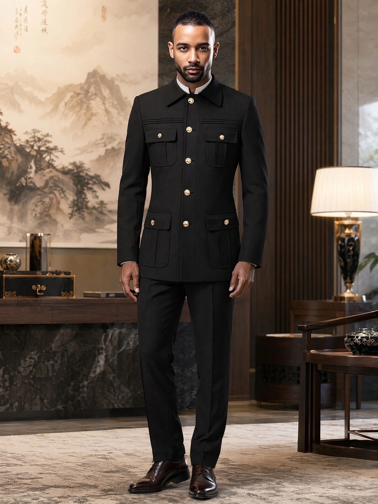 ST Cassy High Quality Safari Men's Suit Classic Fit Multi Buckle Multi Pocket Solid Color Casual Business Set Men's 2-Piece Set