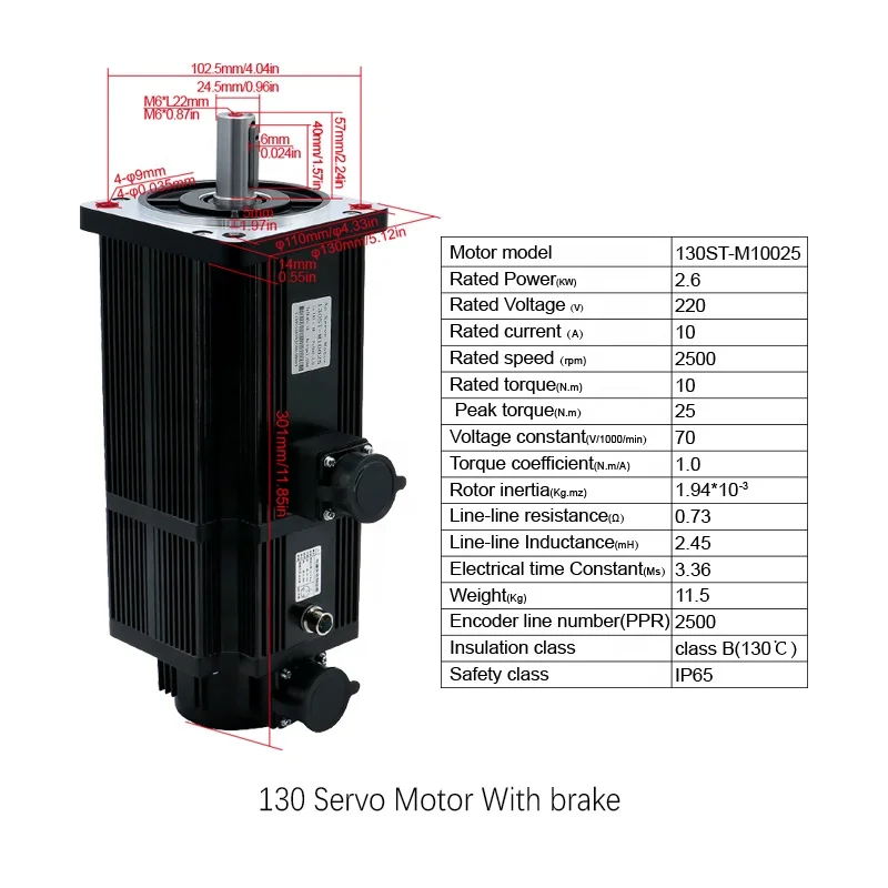 HLTNC AC 서보 모터 130ST-M10025+T3A-H25F-RABF 10 NM 2.6KW 220v/380V 15A 20A 고출력 고속 서보 세트 CNC 라우터용