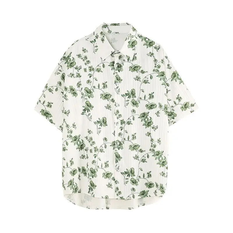 Beach Flower Print Summer Short Sleeve Men Shirts Handsome Fashion Casual Oversized Clothing Cardigan Hawaiian Luxury Style Tops