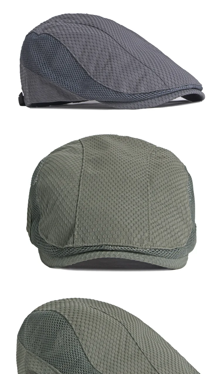 Männer Frauen Atmungsaktive Mesh Sommer Hut Zeitungsjunge Baskenmütze Ivy Cap Cabbie Flache Kappe Einstellbar Vintage Stil – Detail 7