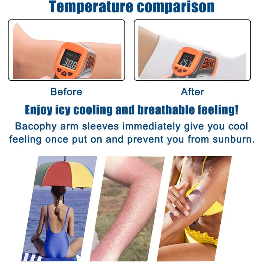 Bacophy 3 Pairs Arm Sleeves with Thumb Holes Women Men UV Protection Cooling UPF 50 Comprion Long Arm Cover