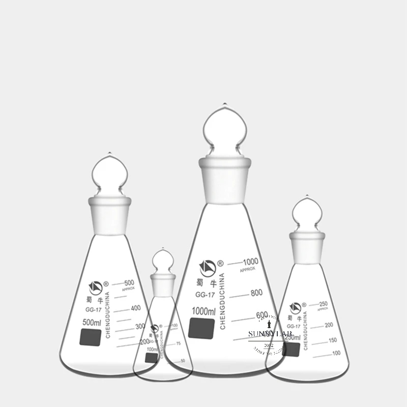 1Pcs/Lot 50ml to 1000ml Lab Borosilicate Glass Erlenmeyer Conical Flask with #19 #24 #29 #34 Ground-in Stopper