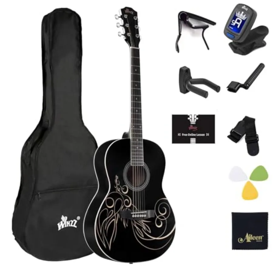 Guitarra Acústica de Concierto de 39 Pulgadas con Kit Completo en Color Delicate Vine para Actuaciones en Vivo, Construcción de Madera Premium con Encaje Reforzado