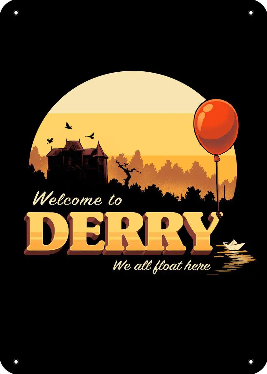 تكنولوجيا المعلومات مرحبا بكم في Derry اضغط على أي زر لبدء علامة القصدير المعدنية مقاس 12 × 8؛ فنون الحائط #1