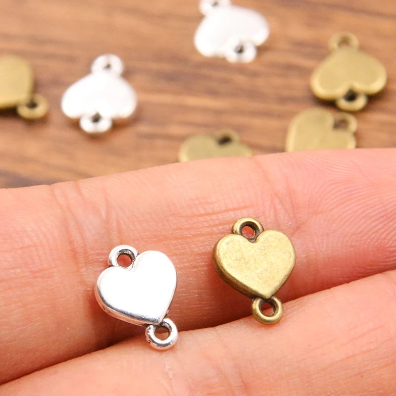 50PCS 9X12mm 2 Color Wholesale Metal Alloy Two-sided Heart Connector Pendant For Jewelry Making DIY Handmade Craft