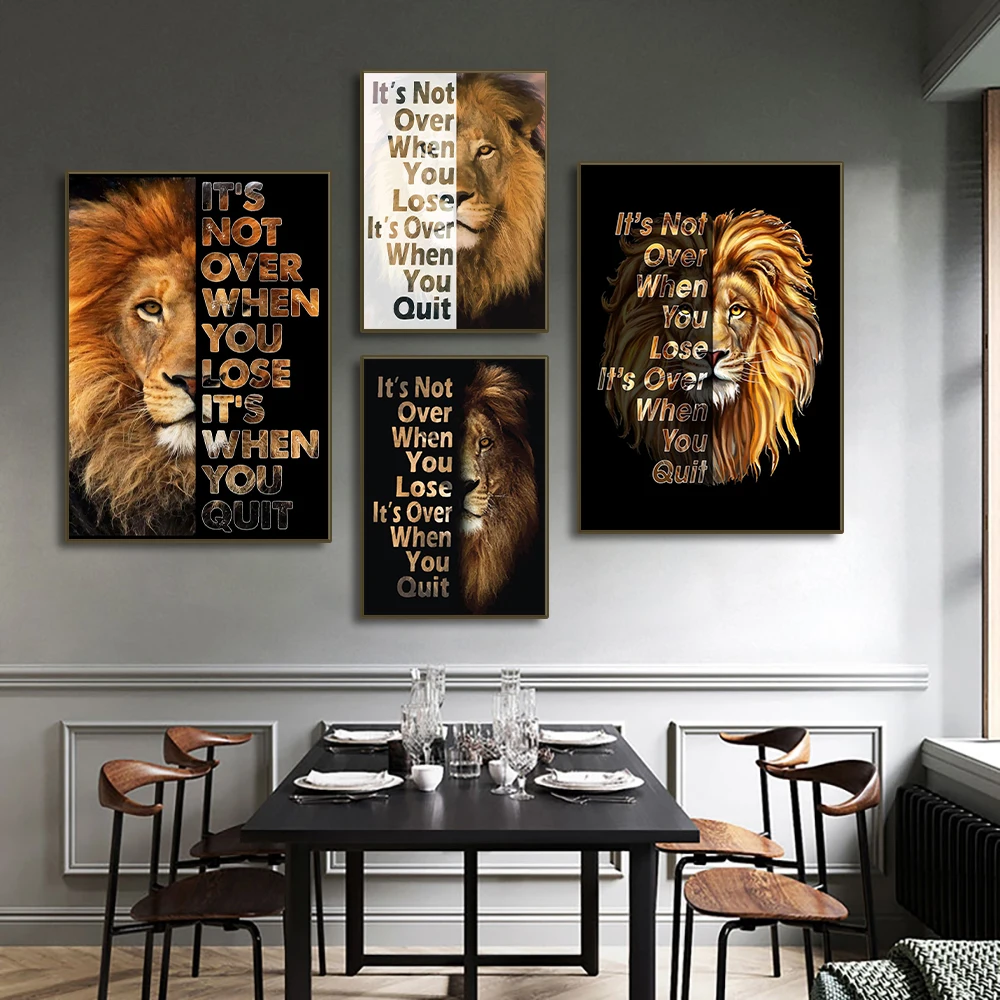 Lion Motivational Posters and Prints Inspirational Positive Quotes Animal Wall Art HD Pictures Canvas Painting Office Home Decor