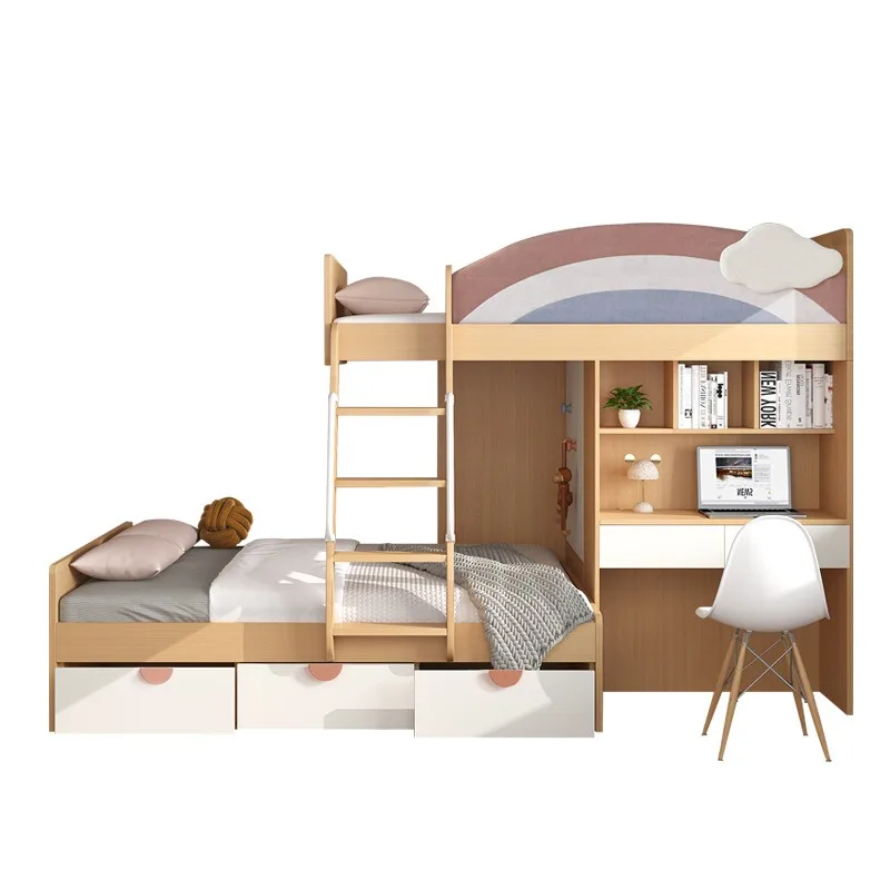 High and low bed with desk multi-functional combination, child and mother bunk bed staggered bunk bed storage