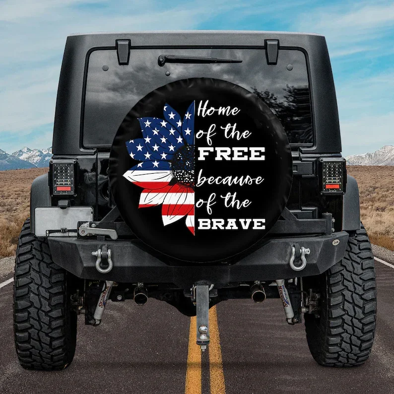 Home Of The Free Because Of The Brave American Day, Camping Truck Tire Cover, Spare Tire Cover For Car, Personalized Camper Tire