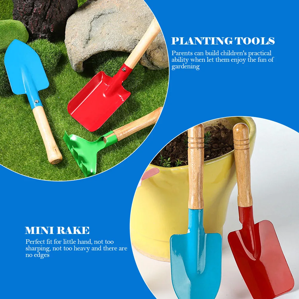 

Garden Tool Set Mini Tools Kids Gardening Playing with Sand for Rake Wood Planting Hoe