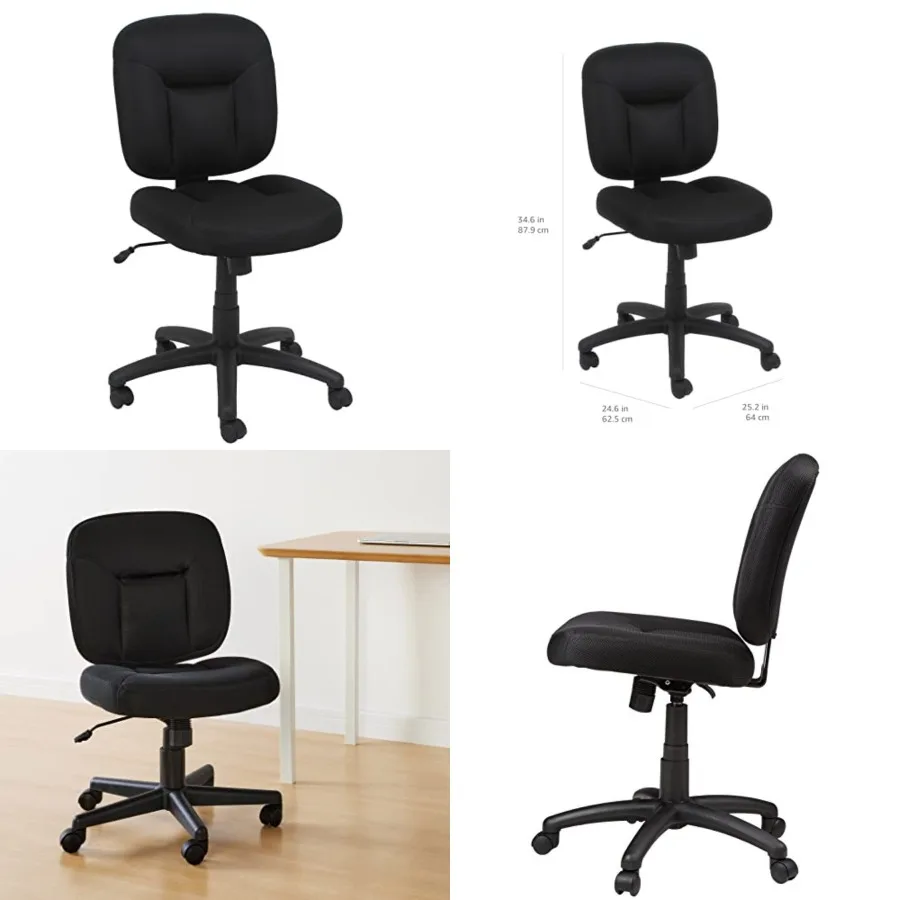 

Low-Back Office Desk Chair with Back Support, Adjustable Height, 360 Degree Swivel, Fabric Upholstery, Rolling, Black