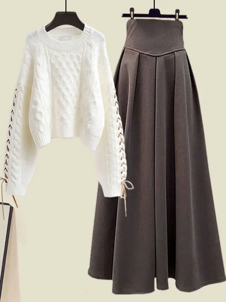 Automne 2025 paresseux Sle doux minceur tricoté pull femmes taille haute f jupe deux pièces ensemble Faionable tenue décontracté