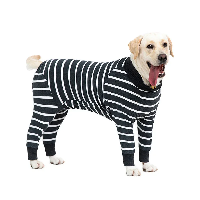 Big Dog Pajamas Stripe Pet Dog Jumpsuit Cotton Dog Jersey Medium Dog Clothing Autumn Rompers For Boys Girls Dogs Sleepwear