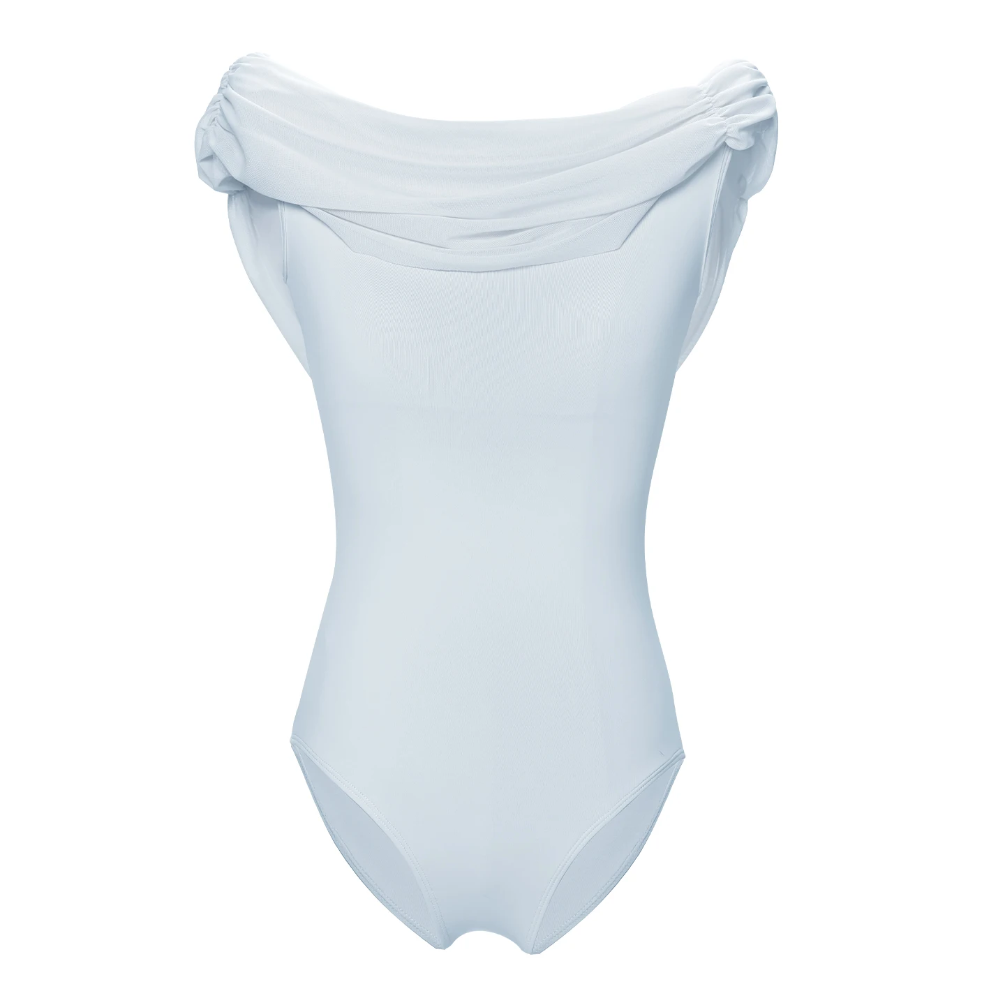 Woman Ballet Leotards Draped Neckline Dance Leotards Nylon Mesh Splice Ballet Bodysuit Adult High Stretchy Gymnastics Leotard