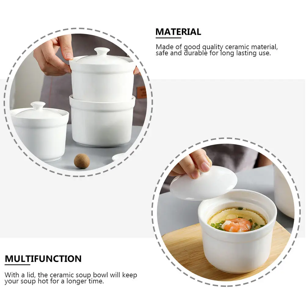 

1Pcs Ceramic Soup Bowl with Lid Stewing Pot for Household Kitchen Tableware Soup Bowl Dessert Cup Ceramic Bowls
