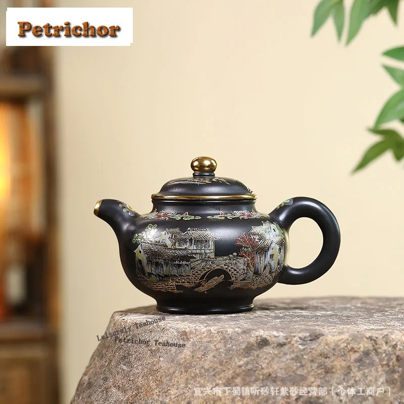 HOYIHM 320ml Authentic Yixing Purple Clay Teapots Handmade Colour Enamels Pot Raw Ore Stone Yellow Mud Kettle Zisha Tea Set