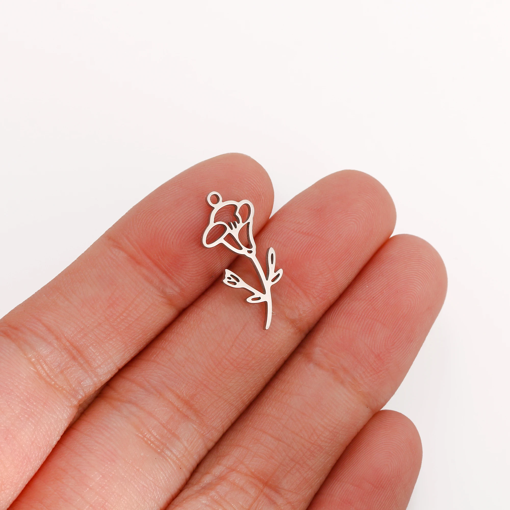 5PCS Edelstahl 12 Geburt Blume Charms Rose Anhänger Für Die Herstellung Von Halskette Armband Ohrringe DIY Schmuck Zubehör Großhandel – Detail 8