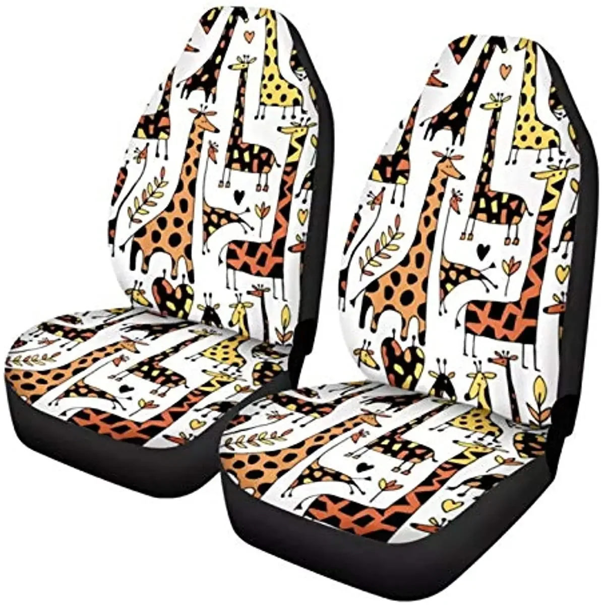 Cute Giraffe Print Vehicles Seat Cover, 2 Piece Breathable Bucket Auto Front Seat Cover, Universal Fit Stretchy Vehicle