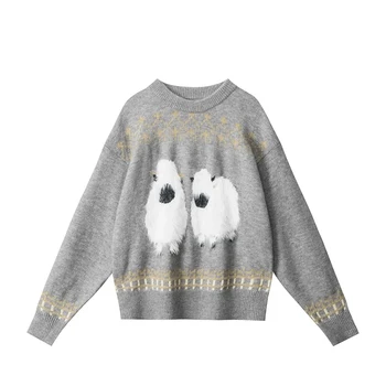 Women Cozy Sheep Sweater Cute Fluffy Animal Pattern Green Knit Pullover Oversized Long Sleeve O Neck Autumn Winter Top 3