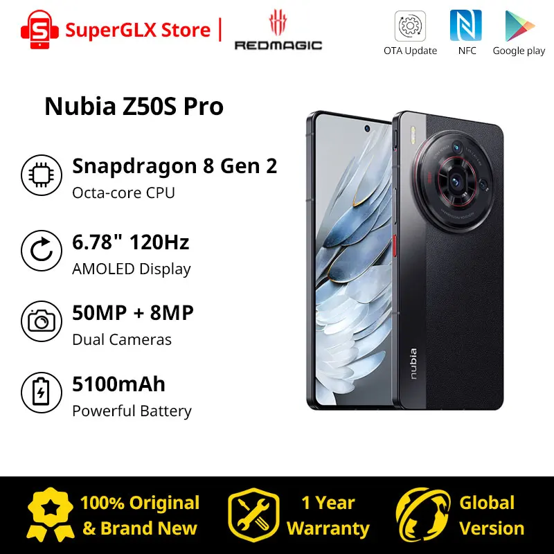 New Nubia Z50S Pro 5G Global Version 6.78 inch 120Hz AMOLED flexible Snapdragon 8 Gen 2 Latest 50MP Dual Cameras 80W Fast Charge