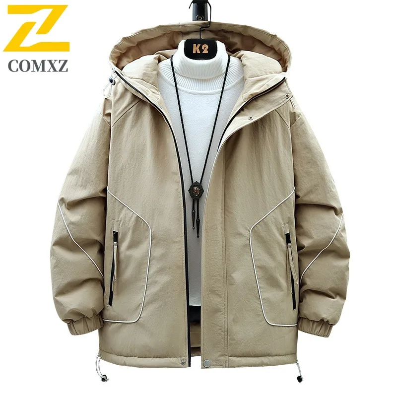COMXZ Casual Men Padding Coat Classic Hooded Outdoor Adventure Windproof Hiking Coat Versatile Trekking Warm Autumn Garment