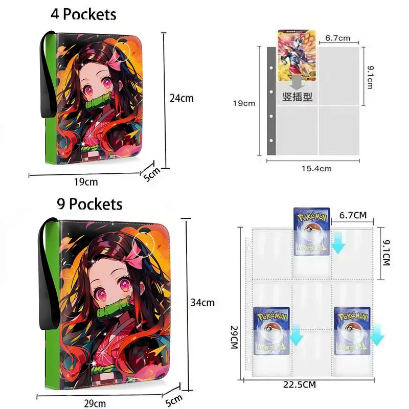 400pcs/900pcs Card Album Book Anime Demon Slayer Collection Card Tanjirou Nezuko Zipper Game Cards Binder Holder Kids Gifts Toys