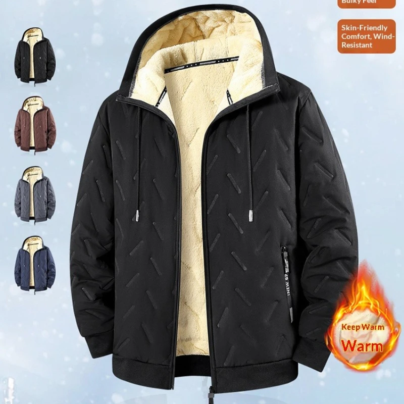 Lambswool Puffer Jackets Men Diamond Pattern Fleece Lined Jacket Men Autumn Winter Thick Warm Clothing Утепленная Куртка Осенняя