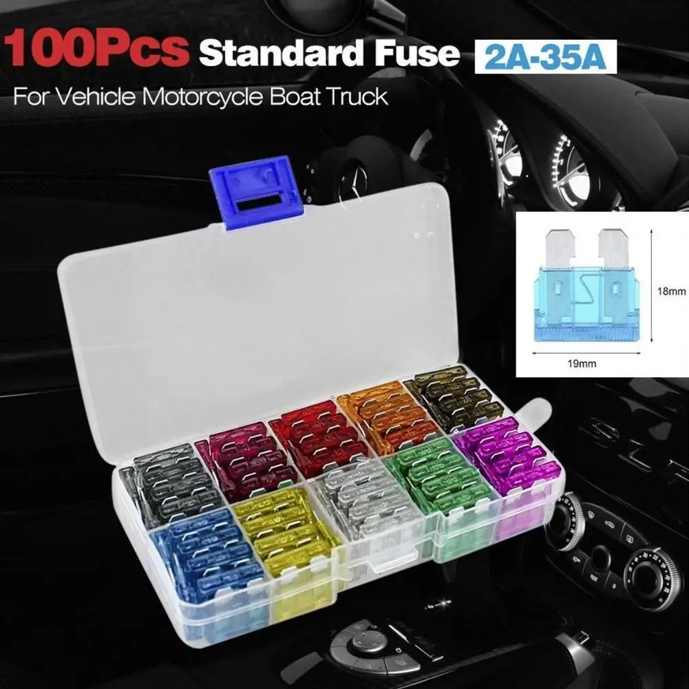 100pcs 50pcs Car Fuse Assortment Set Profile Middle Size Blade Type Fuse Auto Car Truck 2-35A Fuse with Box Clip
