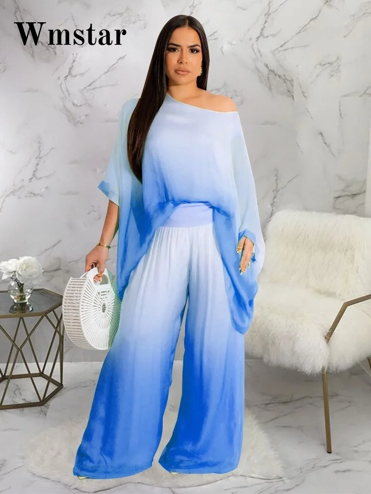 

Wmstar Two Piece Sets Women Outfits Wholesale Long Sleeve Chiffon Tie Dye Casual Set Loose Casual Matching Suit New in Summer
