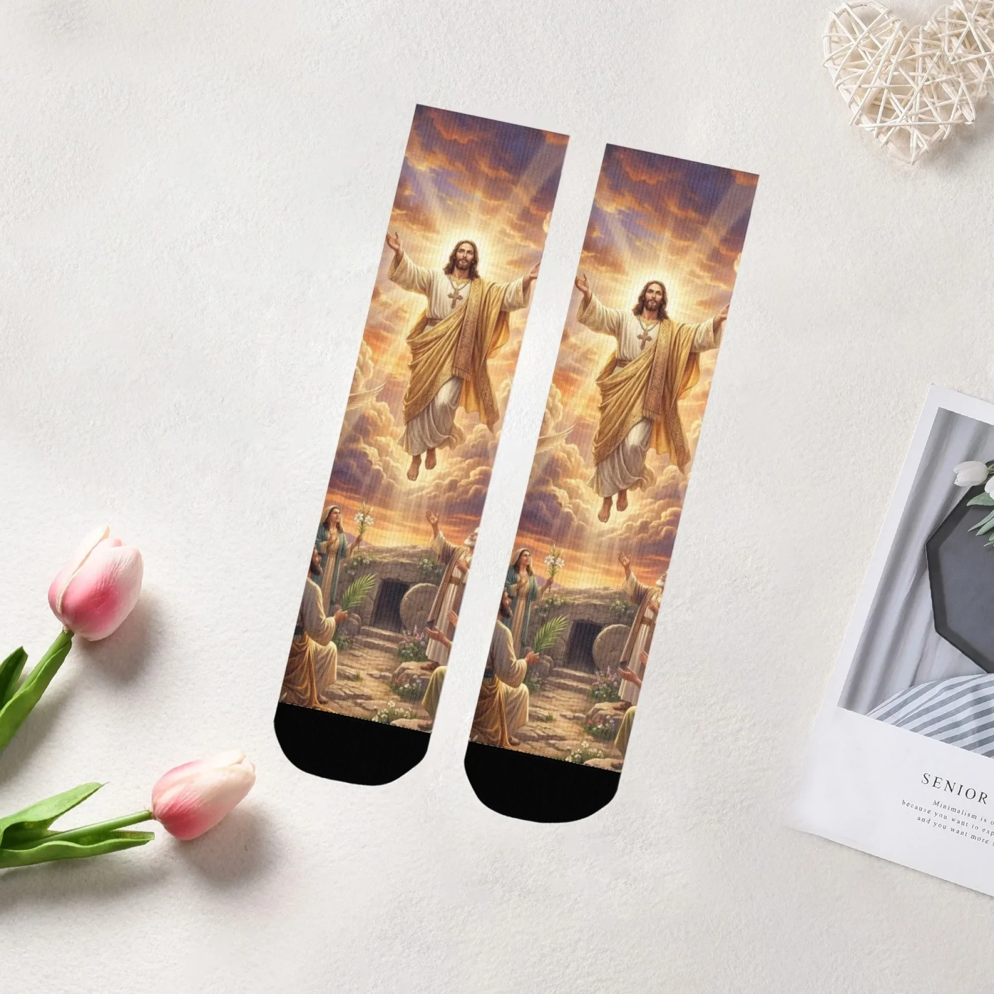 Bible Oil Painting Socks Non-slip Elastic Breathable Mens Socks Travel Leisure Hiking Retro Trendy Street Cool Compression Socks