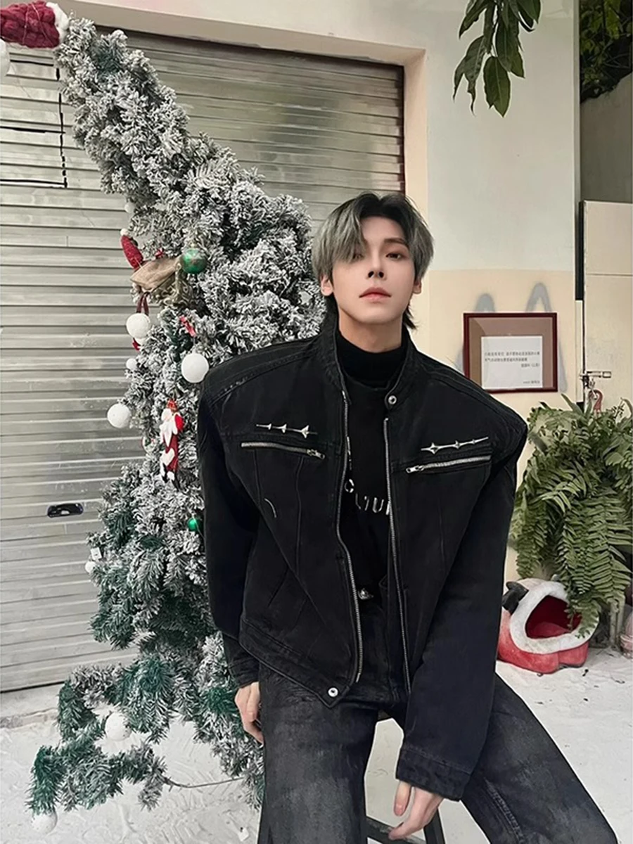 

Мужская джинсовая куртка American High Street, весенне-осенняя, на молнии, укороченная, CleanFit, молодежная мода