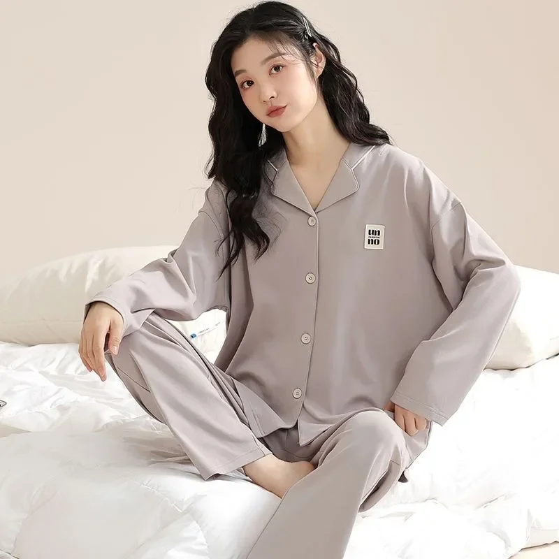 2024 New Women's Cotton Pajamas Spring Autumn High-end Lapel Loungewear Cardigans Simple Comfortable Long Sleeve Homewear