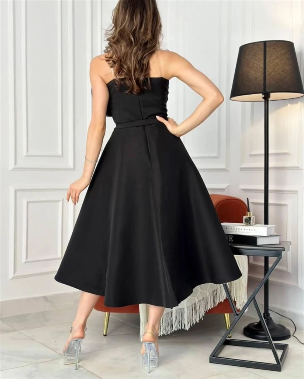 Robe de soirée en mousseline de soie bleue, personnalisée, élégante, gracieuse, tempérament, sans bretelles, ceinture (faies), fleurs, Homecomin