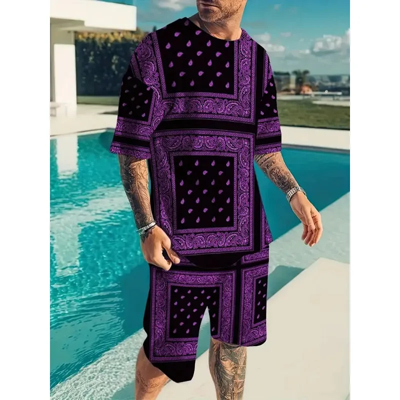 2025 Summer Street Men's Casual Sports Set Fashion Super Large 3D Printed T-shirt Shorts 2-piece Se