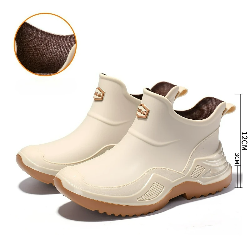 Men Rain Boots Thickened Waterproof Ankle Boots Unisex Slip-On Rubber Boots Fashion Men Shoes Non-slip PVC Material Water Shoes view 6