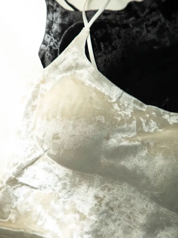 Gold Velvet Small Strap Vest Women's Outerwear with Chest Pad Beautiful Back Bra Integrated Suit Inner Lace Top