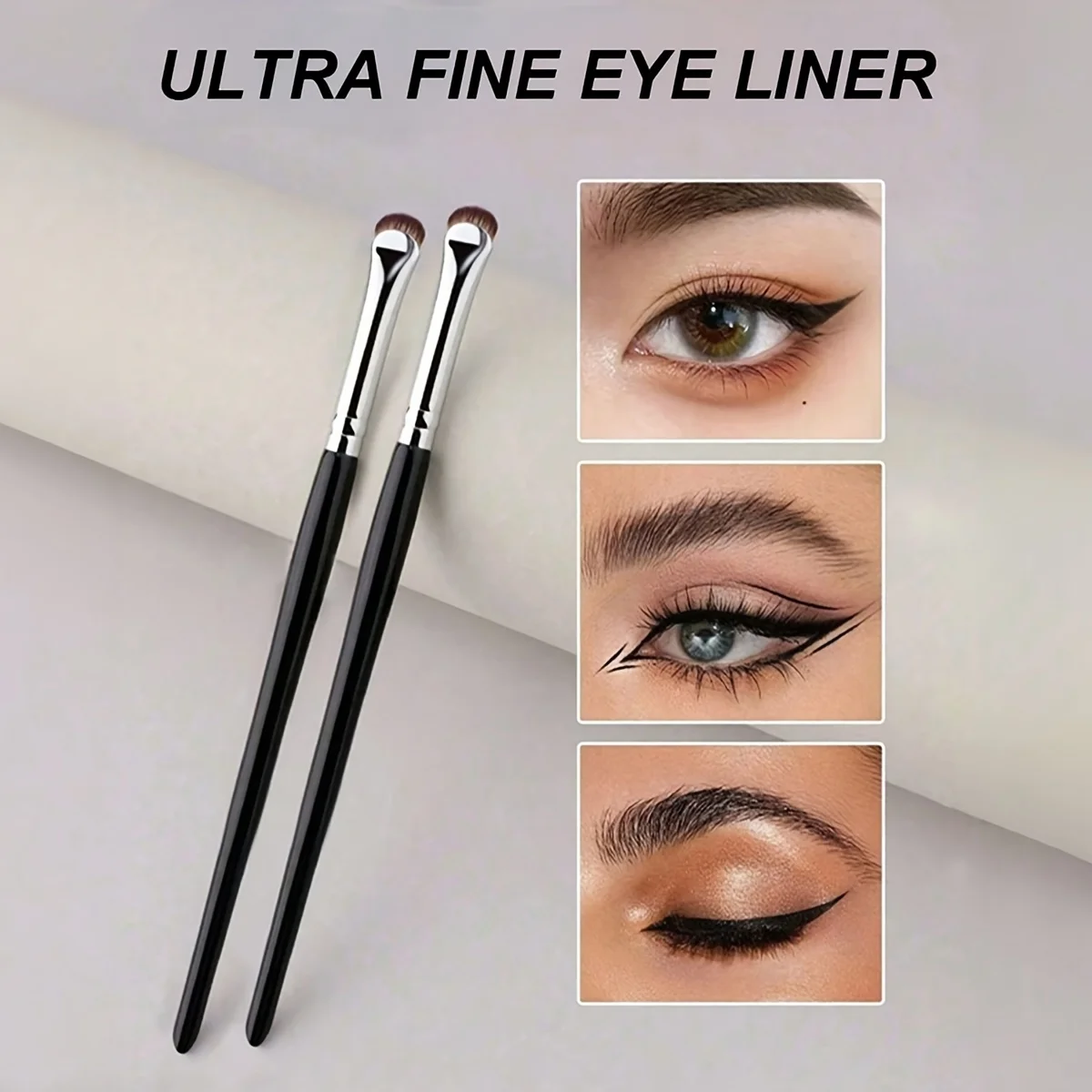 2 Stück Make-up-Werkzeuge, neue schwarze, halbmondförmige Eyeliner-Pinsel mit weichen Borsten, Linienpinsel, Lippenpinsel, Concealer-Pinsel, Detailpinsel