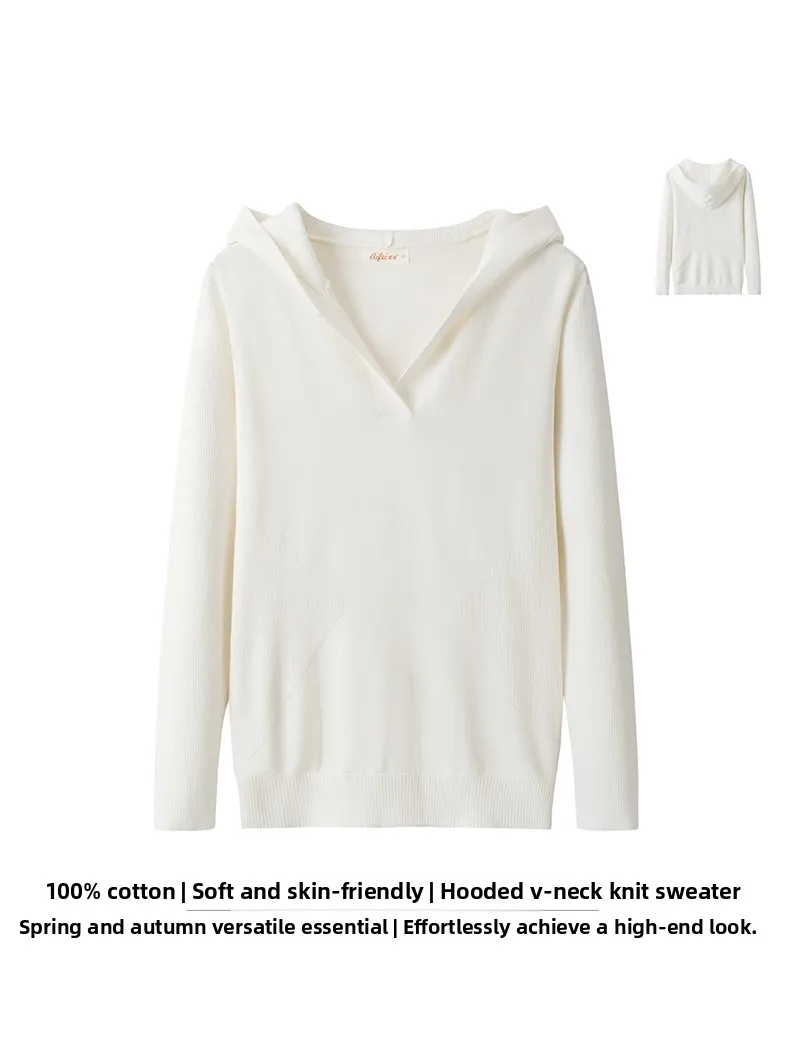 

Новая женская хлопковая трикотажная толстовка 2025 года с V-образным вырезом, длинными рукавами, свободного кроя, с капюшоном, повседневная, удобная, дышащая, цветная