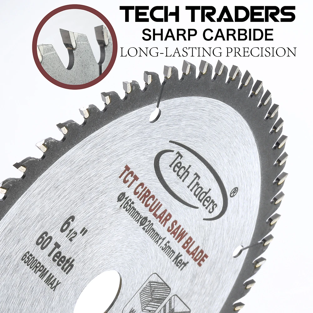 165mm x 60Tx20mm TCT cienki Kerf Fine Cut akumulatorowy okrągły profesjonalny brzeszczot do drewna kompatybilny z Dewalt Makita Bosch