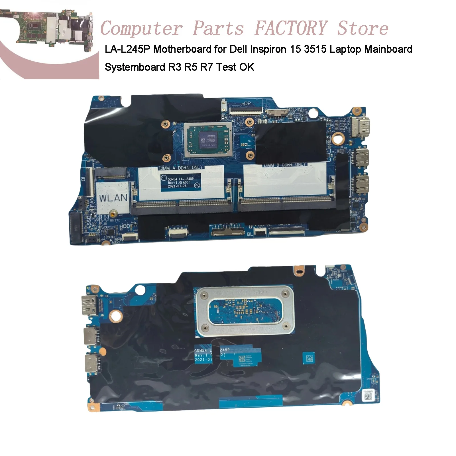LA-L245P Motherboard for Dell Inspiron 15 3515 Laptop Mainboard Systemboard R3 R5 R7 Test OK