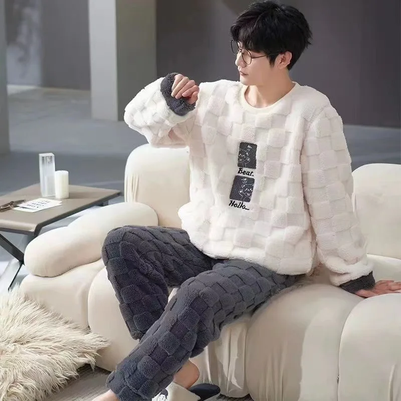 ملابس نوم بيجامات للرجال ملابس نوم شتوية دافئة ملابس نوم للزوجين بيجامات كبيرة الحجم طقم رجل ملابس منزلية للخريف