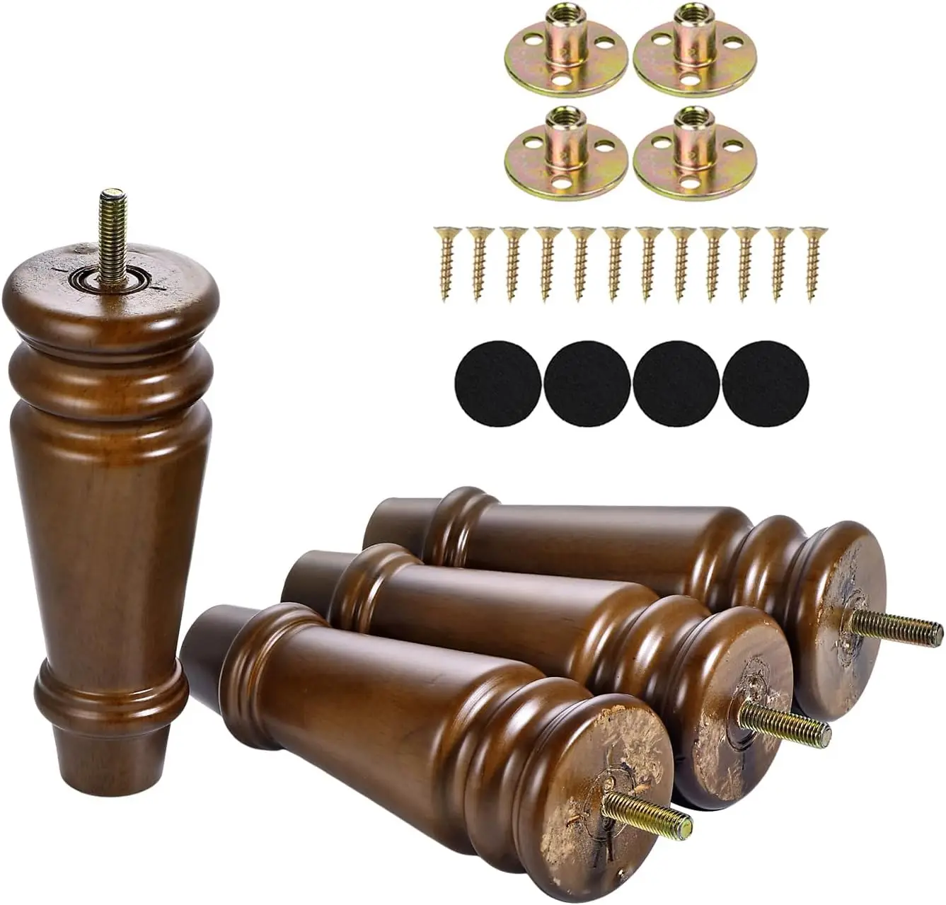 

Wood Furniture Legs 6 inch Replacement Feet Set of 4 Pre-drilled M8 Bolt Ottoman Chair Cabinet Dresser Wooden Legs Mid
