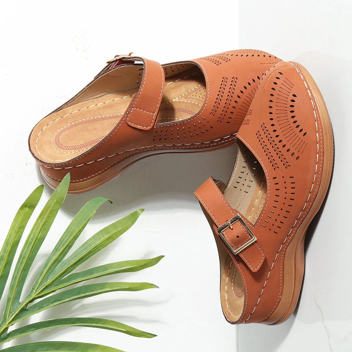 

1 Pair Vintage Wedge Sandals Comfortable Casual Heel Slipper Brown Eu38.5 Us7.5 Uk5 Women Shoes Durable Fashion Skirts Blouse