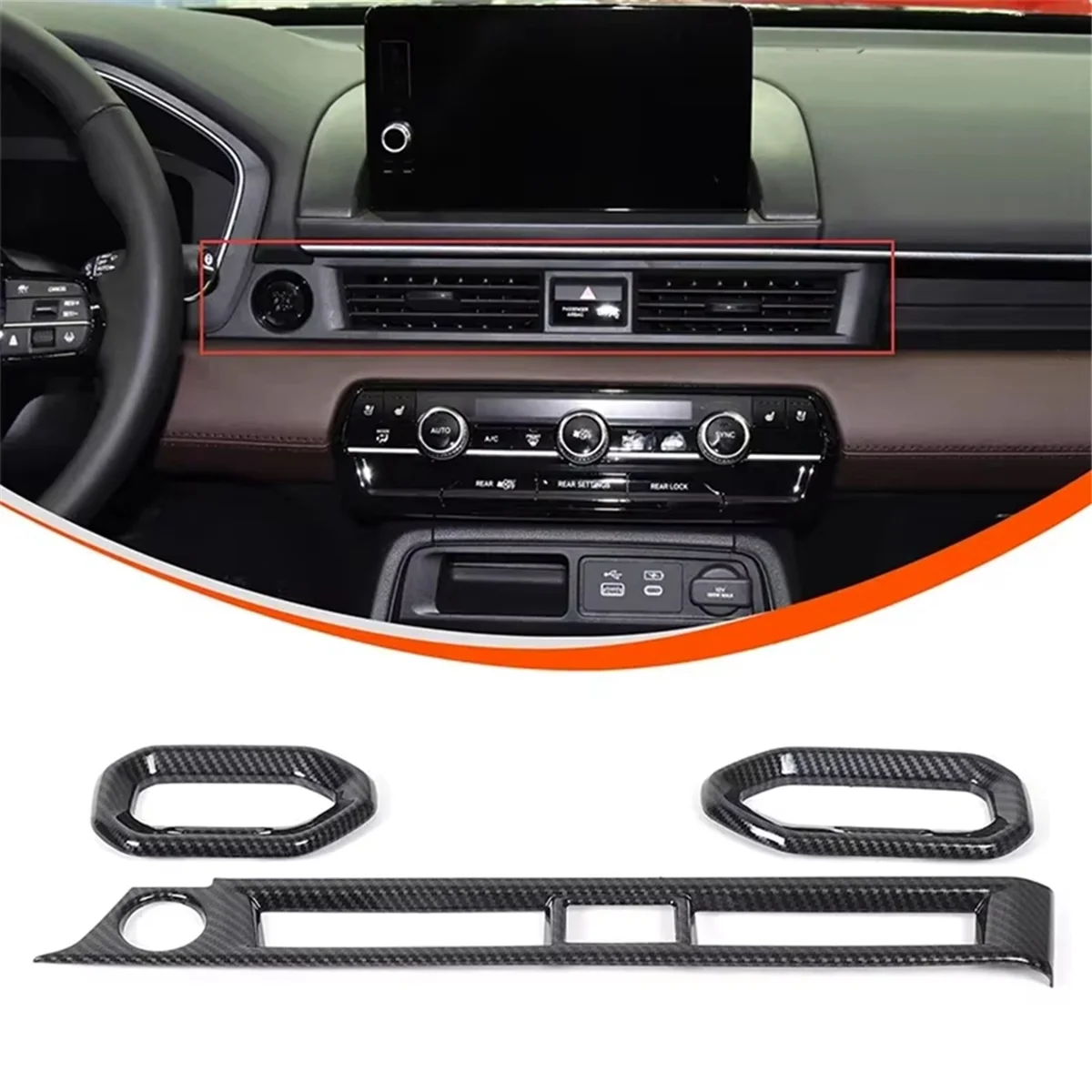 Center Console Dashboard Air Outlet Frame Trim for Honda Pilot 2023 2024 Accessories Carbon Fiber