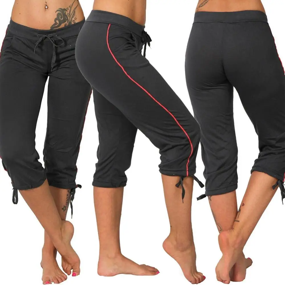 Pantalones ajustados de tiro medio con bolsillos para mujer, pantalones recortados, pantalones de chándal, pantalones de Yoga de salón, Color sólido